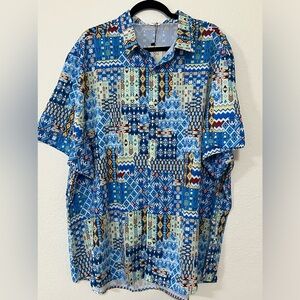 NWT SheLucki Short Sleeve Button Up Blue Southwest Hawaiian Shirt Men’s 3XL XXXL